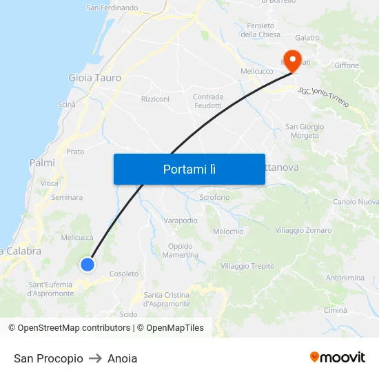 San Procopio to Anoia map