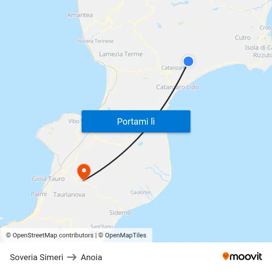 Soveria Simeri to Anoia map