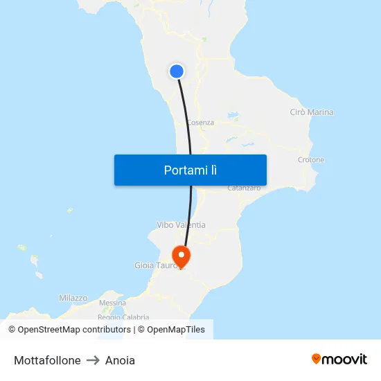 Mottafollone to Anoia map