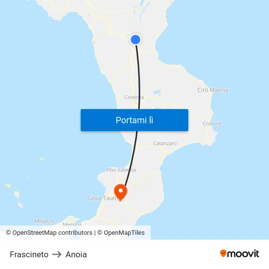 Frascineto to Anoia map