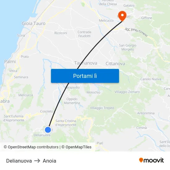 Delianuova to Anoia map