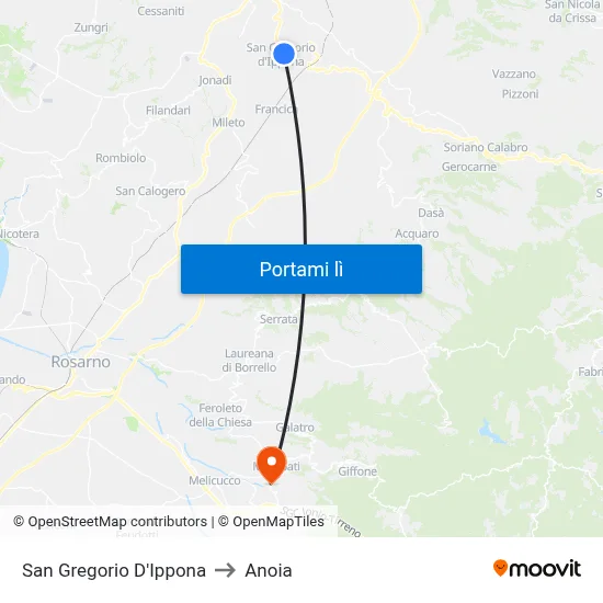 San Gregorio D'Ippona to Anoia map