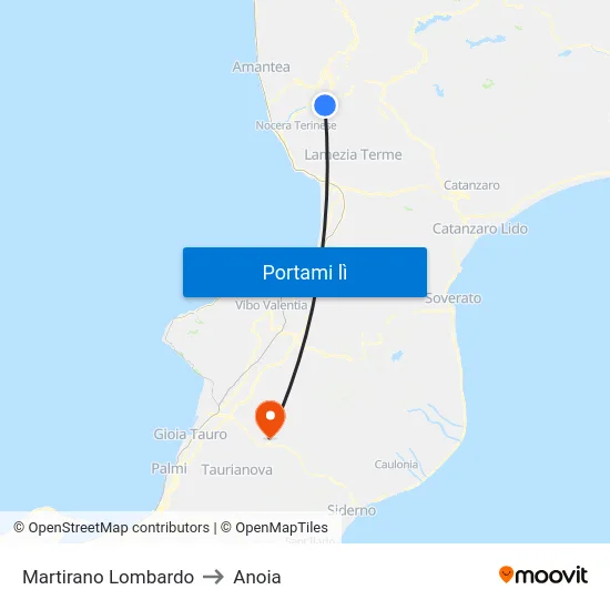 Martirano Lombardo to Anoia map