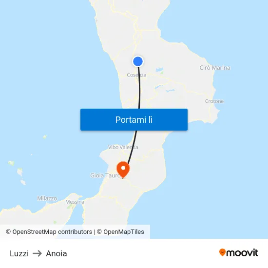 Luzzi to Anoia map