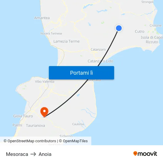 Mesoraca to Anoia map