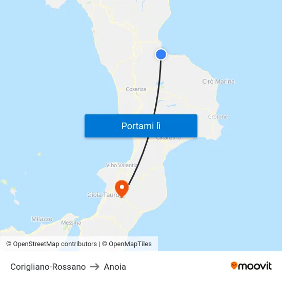Corigliano-Rossano to Anoia map