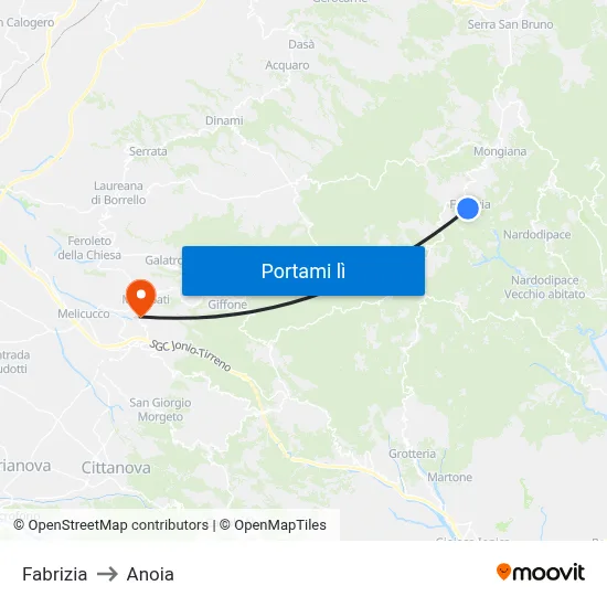 Fabrizia to Anoia map