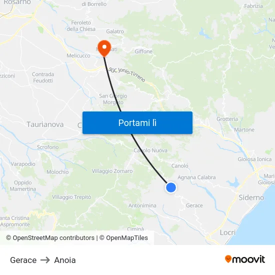 Gerace to Anoia map