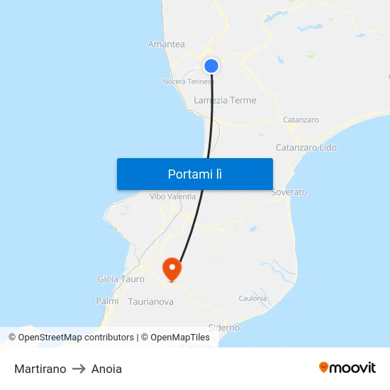 Martirano to Anoia map