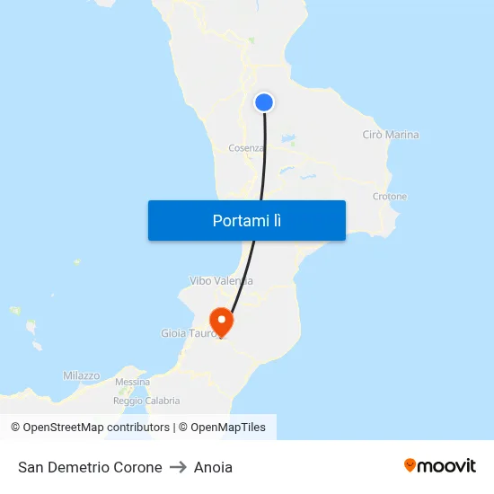 San Demetrio Corone to Anoia map