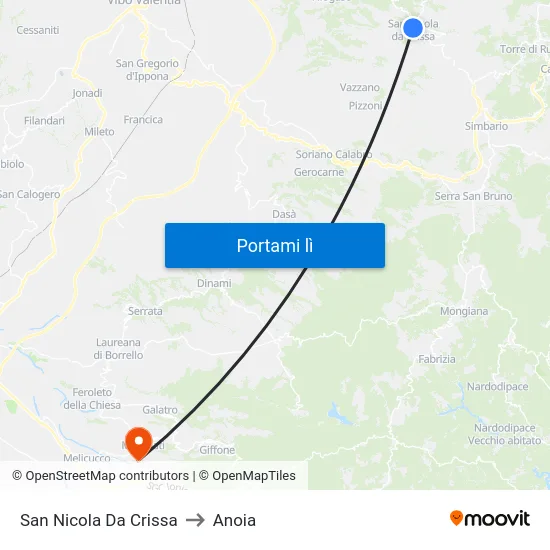 San Nicola Da Crissa to Anoia map