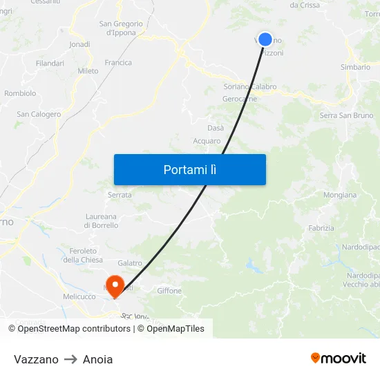 Vazzano to Anoia map
