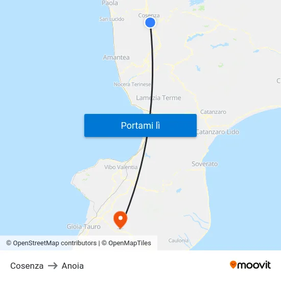 Cosenza to Anoia map