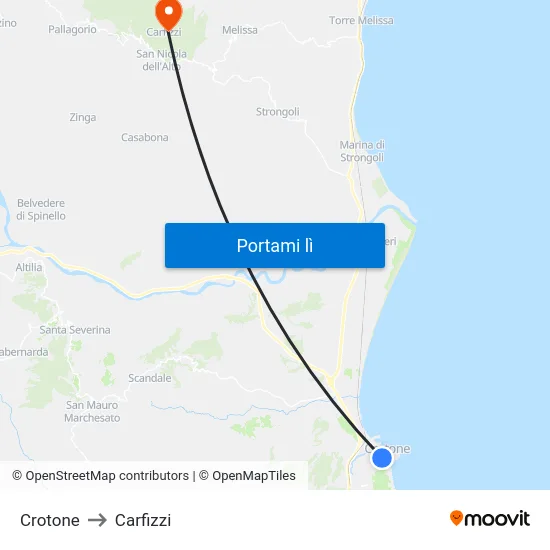 Crotone to Carfizzi map