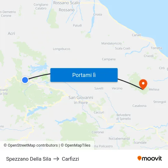 Spezzano Della Sila to Carfizzi map