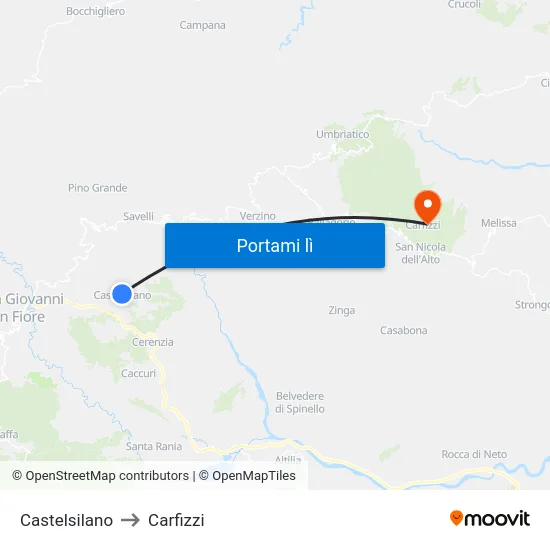 Castelsilano to Carfizzi map