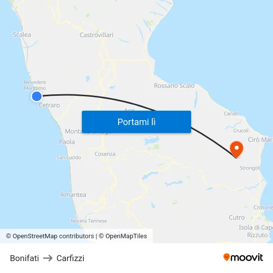 Bonifati to Carfizzi map