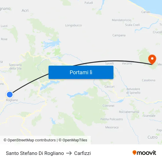 Santo Stefano Di Rogliano to Carfizzi map