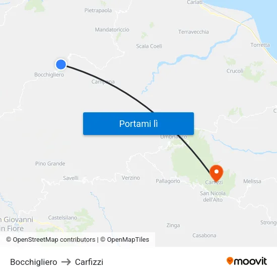 Bocchigliero to Carfizzi map