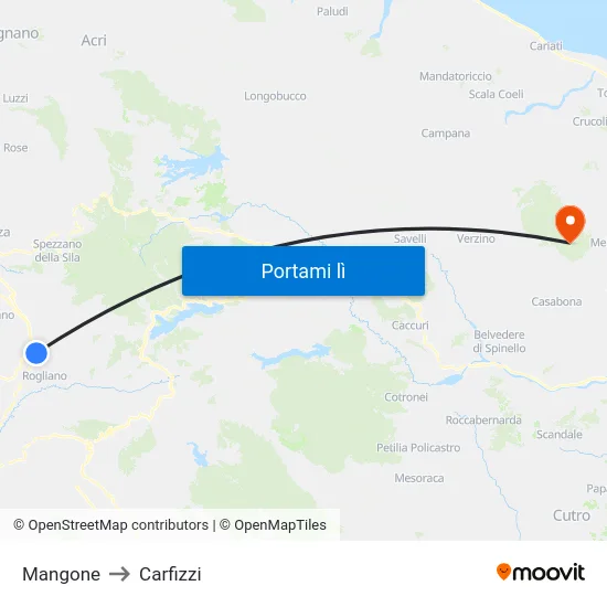 Mangone to Carfizzi map