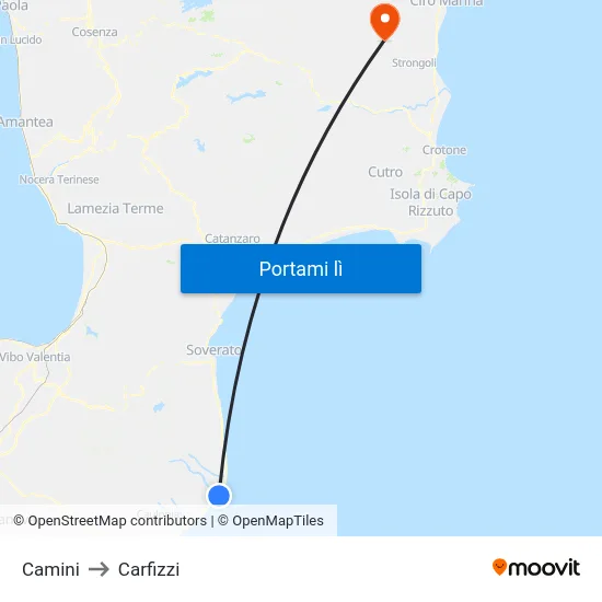 Camini to Carfizzi map