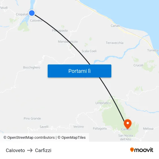 Caloveto to Carfizzi map