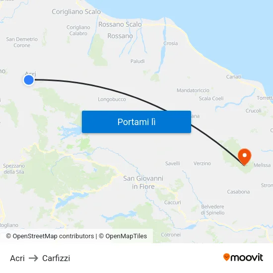 Acri to Carfizzi map