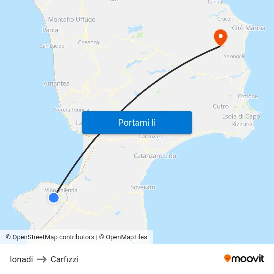 Ionadi to Carfizzi map