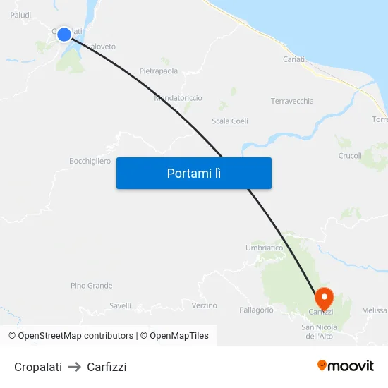 Cropalati to Carfizzi map