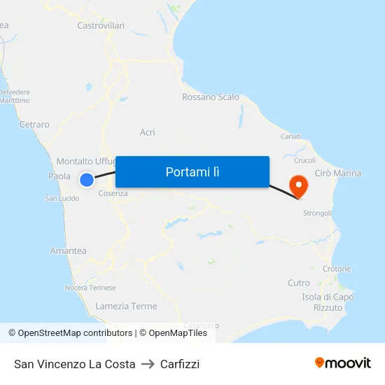 San Vincenzo La Costa to Carfizzi map