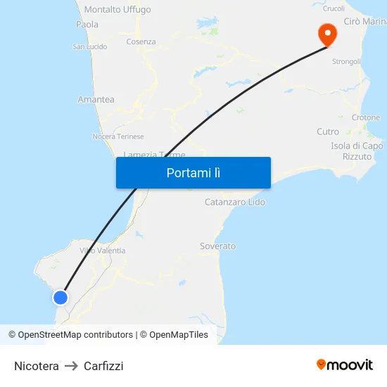 Nicotera to Carfizzi map