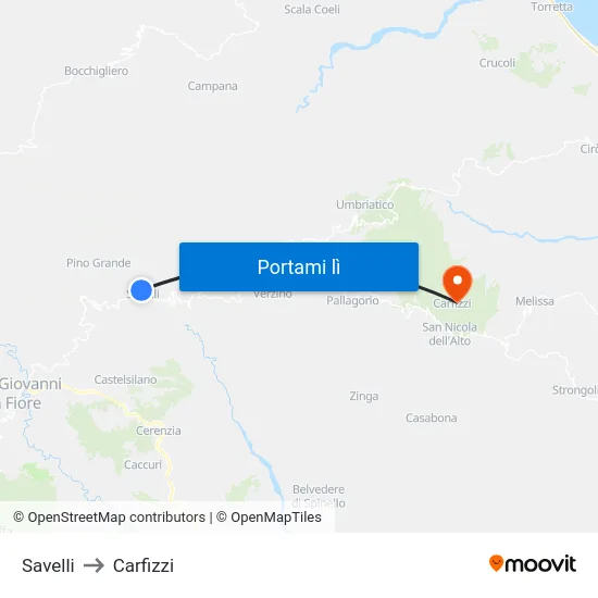 Savelli to Carfizzi map
