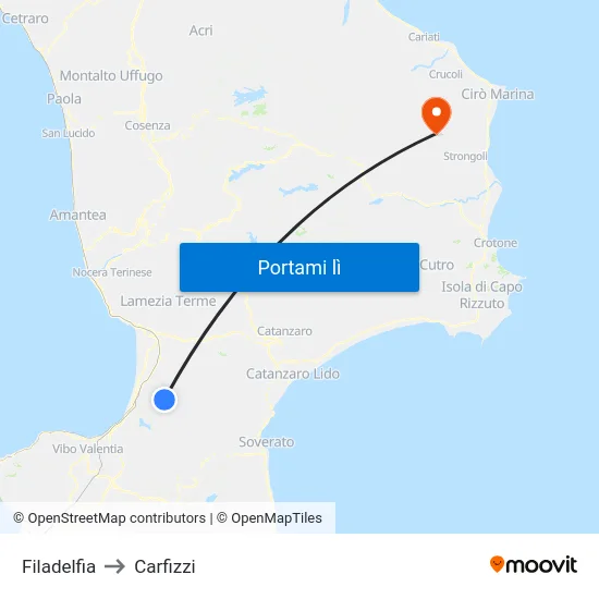 Filadelfia to Carfizzi map
