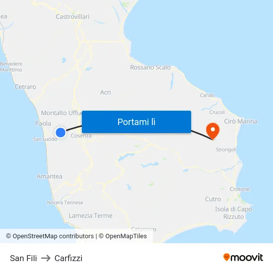 San Fili to Carfizzi map