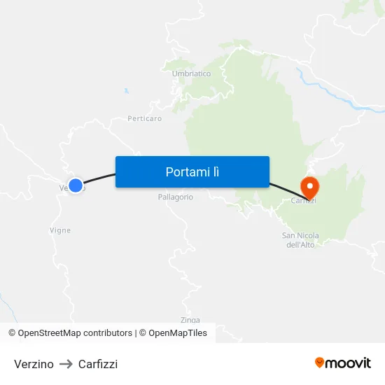 Verzino to Carfizzi map