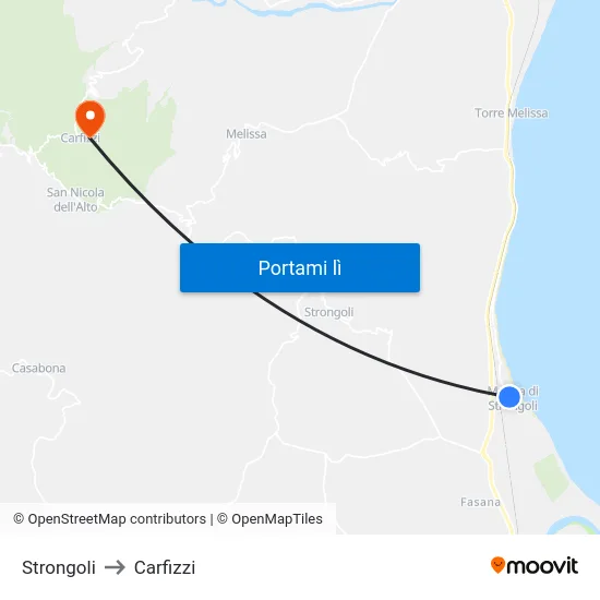 Strongoli to Carfizzi map