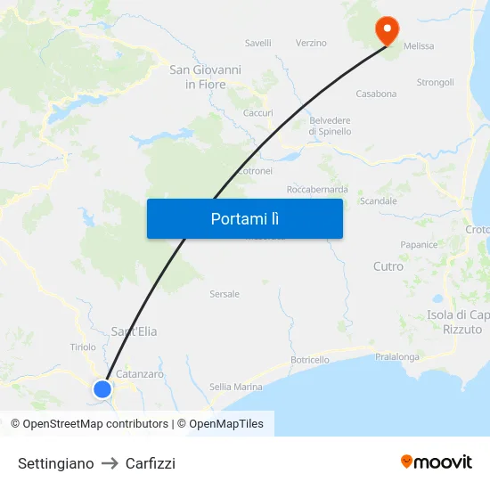 Settingiano to Carfizzi map