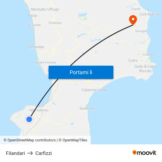 Filandari to Carfizzi map