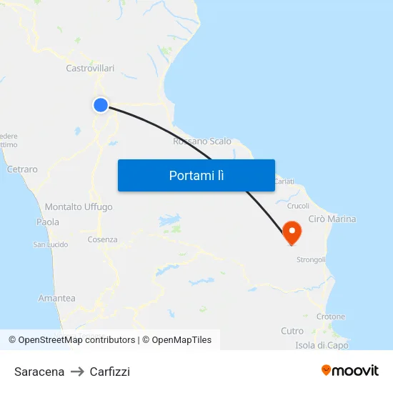 Saracena to Carfizzi map