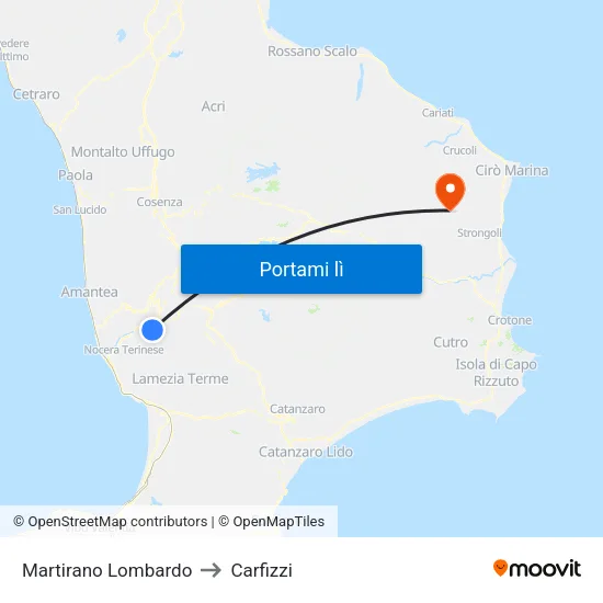 Martirano Lombardo to Carfizzi map