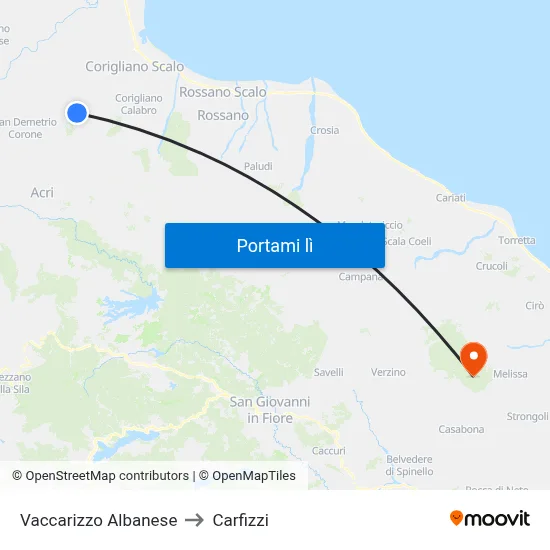 Vaccarizzo Albanese to Carfizzi map