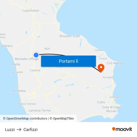 Luzzi to Carfizzi map