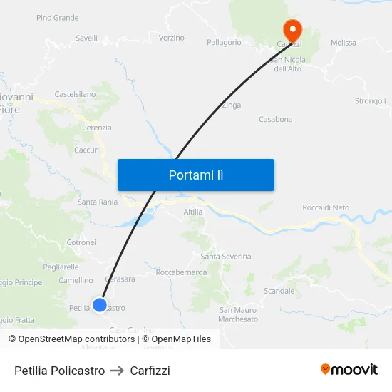 Petilia Policastro to Carfizzi map
