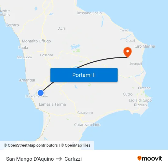 San Mango D'Aquino to Carfizzi map