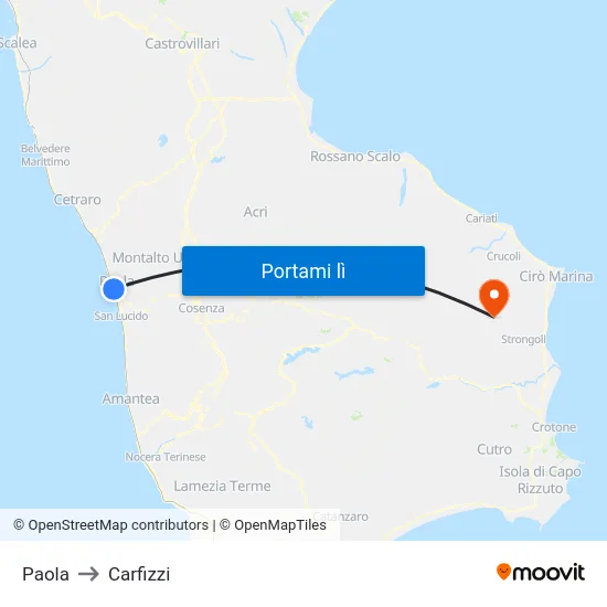 Paola to Carfizzi map