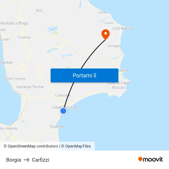 Borgia to Carfizzi map