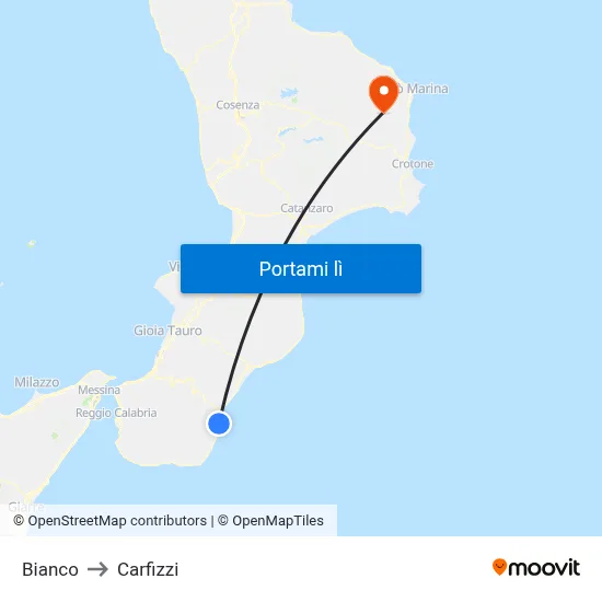Bianco to Carfizzi map