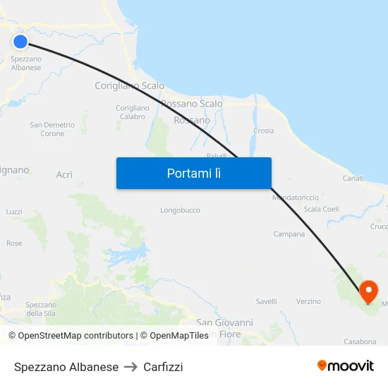 Spezzano Albanese to Carfizzi map