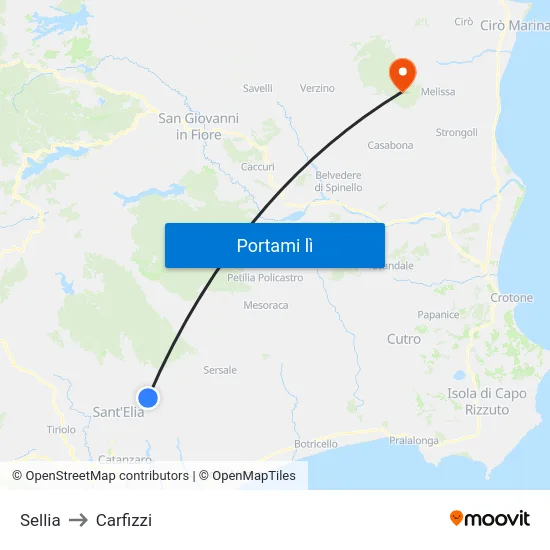 Sellia to Carfizzi map