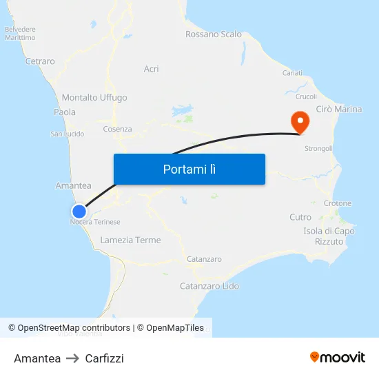 Amantea to Carfizzi map